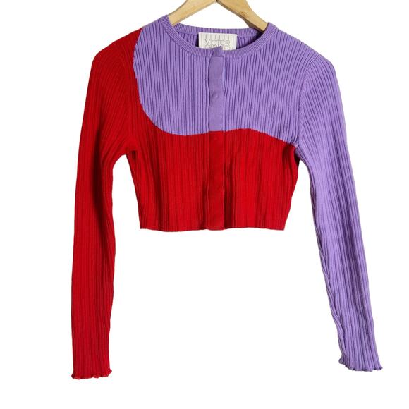 Victor Glemaud Red Purple Colorblock Cropped Cardigan Wool Sweater XS - Picture 6 of 14